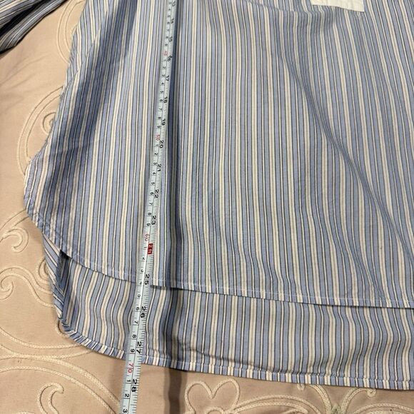 LOFT Striped Popover Blouse Size XL Blue White Split Neck 3/4 Sleeve Cotton Top - Picture 10 of 10